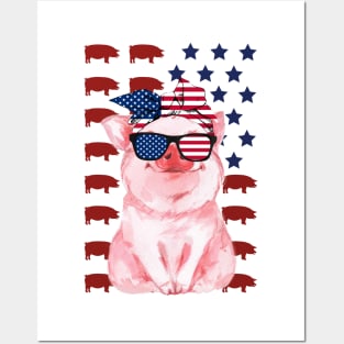 Pig American Flag Independence Day Gift Posters and Art